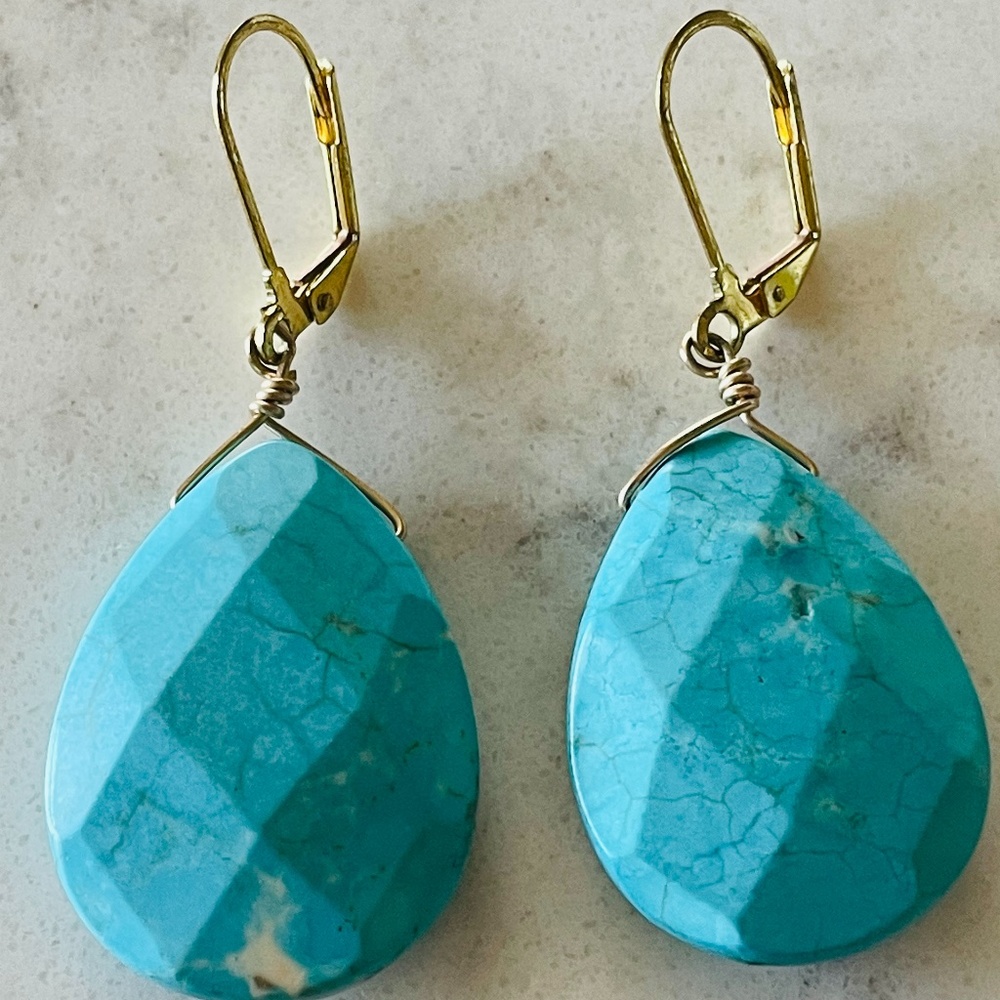luvleigh designs - large faceted turquoise earrings